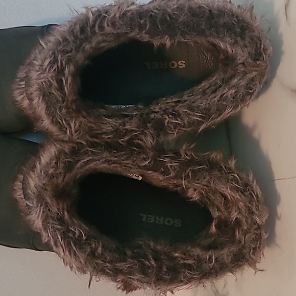 Sorel Joan Of Arctic Deep Gray Leather Suede Faux Fur Wedge Heel Ankle Boots 9 - Picture 10 of 12